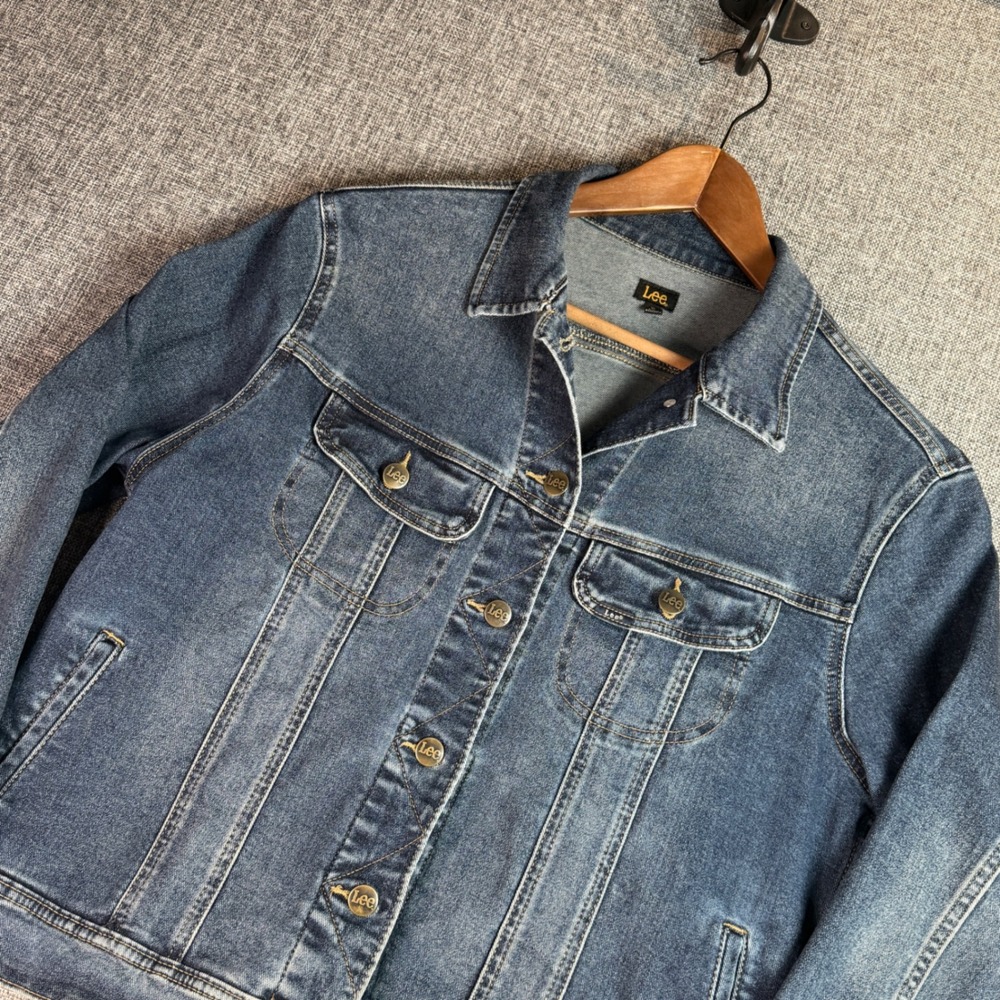 Lee Denim Jacket Women Blue Stretch Trucker Button Front Jean Coat | XL